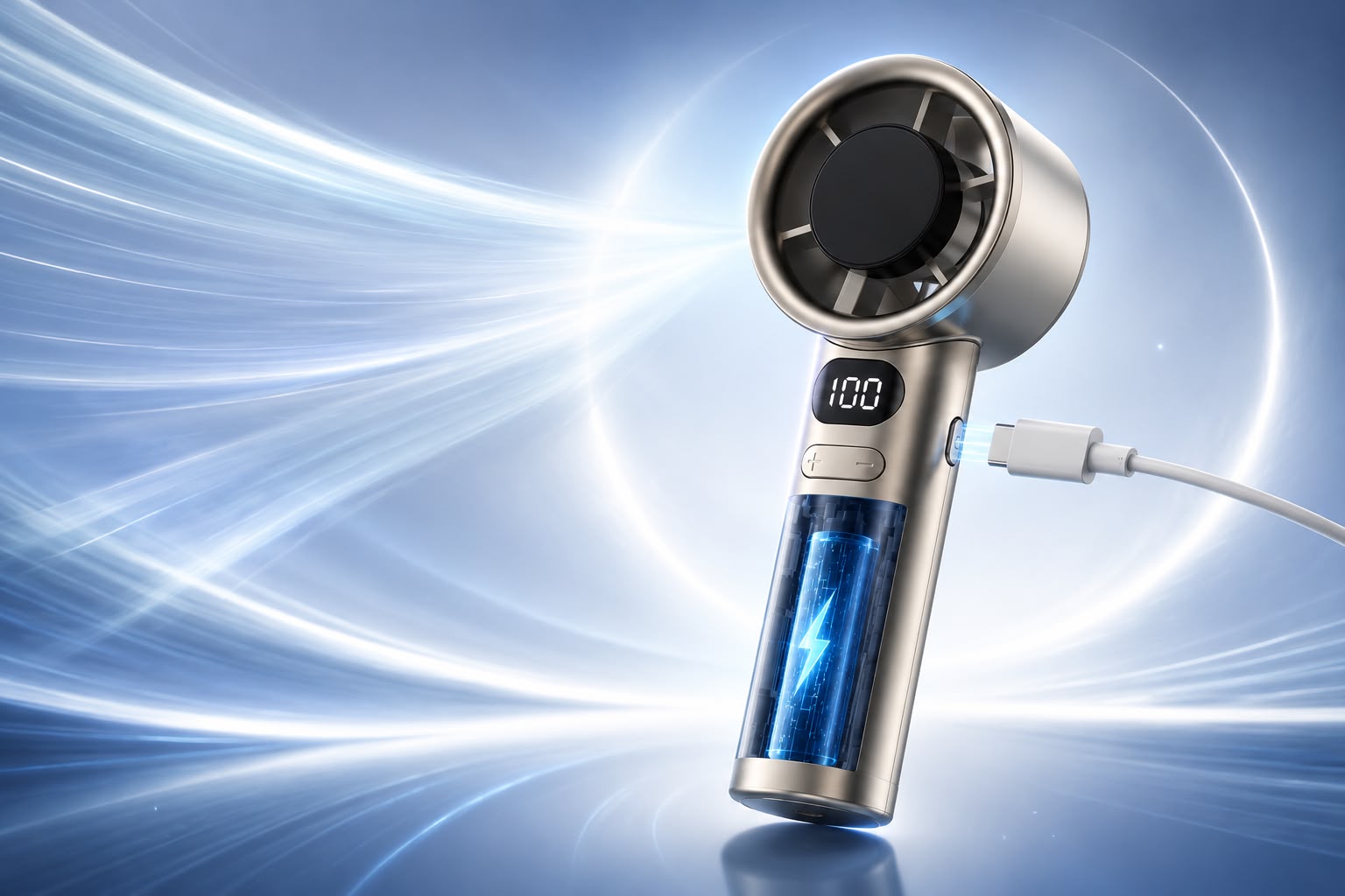 High-capacity battery portable cooling fan with digital display
